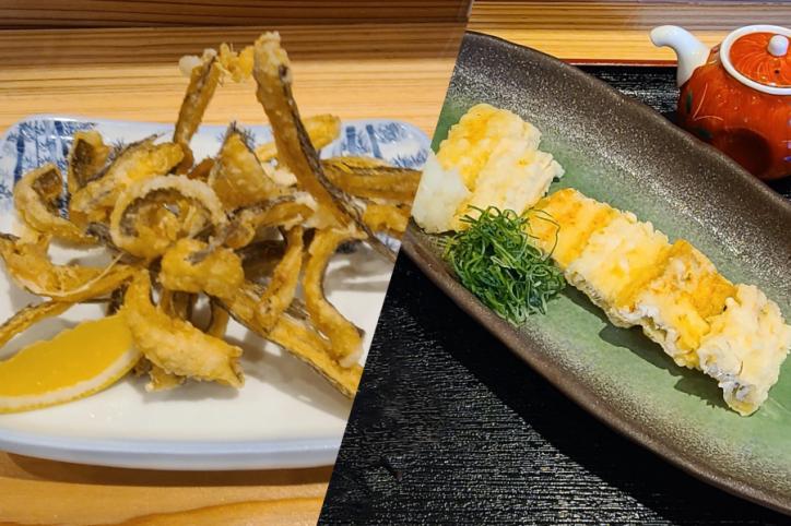 <font size='2' color='blue'>Left: Deep fried “Gatcho”   Right: Conger eel tempura</font>