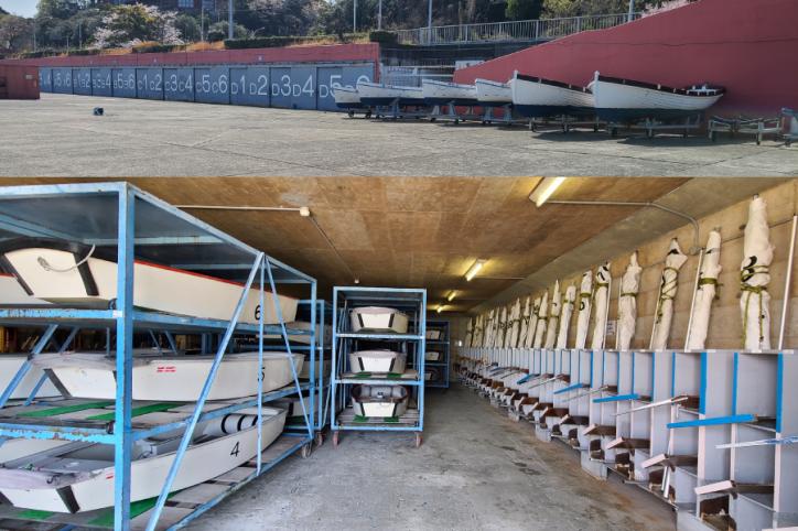 <font color='blue' size='2'>Top: Storage on the left
Bottom: Yachts are lined up neatly inside the storage</font>